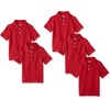 Amazon Essentials Toddler Boys’ School Uniform Short-Sleeve Pique Polo Shirts, Breathable Cotton, Button Closure, Multipacks(Red)