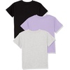 Amazon Essentials Unisex Kids and Toddlers’ Modern Short-Sleeve Cotton T-Shirt, Pack of 3(Black/Grey Heather/Purple)