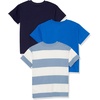 Amazon Essentials Unisex Kids and Toddlers’ Modern Short-Sleeve Cotton T-Shirt, Pack of 3(Bright Blue/Dark Navy/White Rugby Stripe)