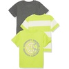 Amazon Essentials Unisex Kids and Toddlers’ Modern Short-Sleeve Cotton T-Shirt, Pack of 3(Charcoal Heather/Lime Green/White Rugby Stripe)