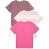 Amazon Essentials Unisex Kids and Toddlers’ Modern Short-Sleeve Cotton T-Shirt, Pack of 3(Dark Rose/Neon Pink  Rugby Stripe)