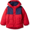 Amazon Essentials Babies, Toddlers, and Boys’ Heavyweight Hooded Puffer Jacket(Navy Red Color Block)
