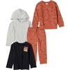 Amazon Essentials Boys and Toddlers’ Long-Sleeve Outfit Set, Pack of 4(Black/Grey/Rust Skate Fox)