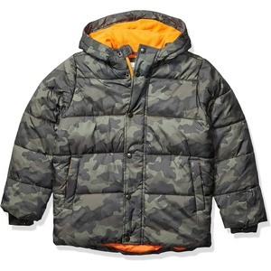Amazon Essentials Babies, Toddlers, and Boys’ Heavyweight Hooded Puffer Jacket(Dark Military Green Camouflage)