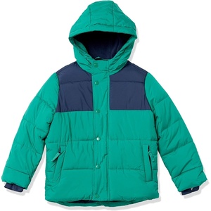 Amazon Essentials Babies, Toddlers, and Boys’ Heavyweight Hooded Puffer Jacket(Green Navy Color Block)