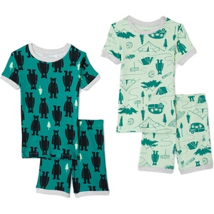 Amazon Essentials Babies, Toddlers and Boys’ Snug-Fit Cotton Rib Pajama Sleepwear Sets, Multipacks(Happy Camper)