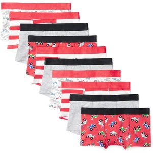 Amazon Essentials Boys’ Cotton Jersey Boxer Brief Underwear(Grey/ Stripes/ Trucks)