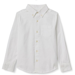Amazon Essentials Boys Long Sleeve Oxford Button Down Shirt(White)