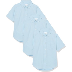 Amazon Essentials Boys’ Uniform Short-Sleeve Woven Stretch Poplin Button-Down Shirts, Pack of 3(Blue)
