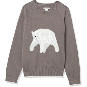 Amazon Essentials Boys and Toddlers’ Cotton Knit Pullover Crewneck Sweater(Dark Grey White Polar Bear)