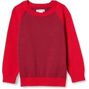 Amazon Essentials Boys and Toddlers’ Cotton Knit Pullover Crewneck Sweater(Red Color Block)
