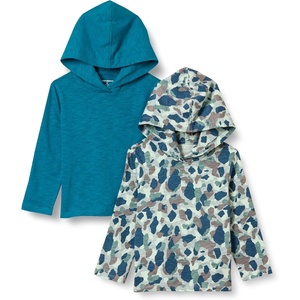 Amazon Essentials Boys and Toddlers’ Lightweight Long-Sleeve Hooded T-Shirt, Pack of 2(Teal Blue  Camo)