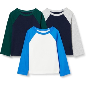 Amazon Essentials Boys and Toddlers’ Long Sleeve Cotton Jersey T-shirts, Pack of 3(Bright Blue/Navy/White)