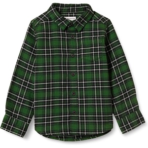 Amazon Essentials Boys and Toddlers’ Long Sleeve Flannel Button Down Shirt(Green)
