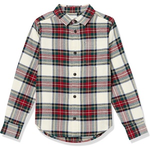 Amazon Essentials Boys and Toddlers’ Long Sleeve Flannel Button Down Shirt(Green Red Plaid)