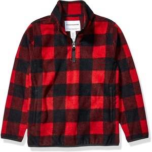 Amazon Essentials Boys and Toddlers’ Long Sleeve Midweight Polar Fleece Quarter-Zip Pullover Jacket(Exploded Red Buffalo Check)