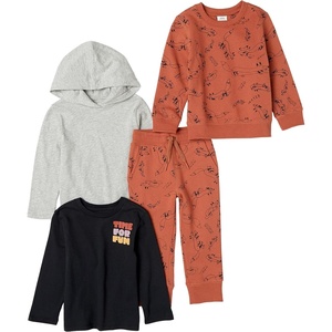 Amazon Essentials Boys and Toddlers’ Long-Sleeve Outfit Set, Pack of 4(Black/Grey/Rust Skate Fox)