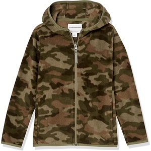 Amazon Essentials Boys and Toddlers’ Polar Fleece Full-Zip Hooded Long Sleeve Insulated Coat Jacket(Olive Camo)