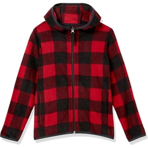 Amazon Essentials Boys and Toddlers’ Polar Fleece Full-Zip Hooded Long Sleeve Insulated Coat Jacket(Red Buffalo Check)