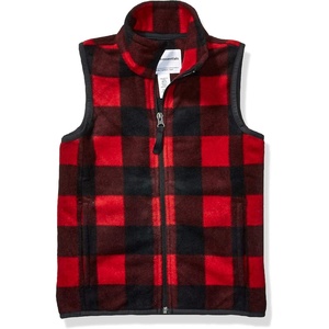 Amazon Essentials Boys and Toddlers’ Polar Fleece Full-Zip Mock-Neck Vest(Exploded Red Buffalo Check)