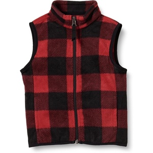 Amazon Essentials Boys and Toddlers’ Polar Fleece Full-Zip Mock-Neck Vest(Red Exploded Buffalo Check)