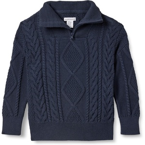 Amazon Essentials Boys and Toddlers’ Quarter-Zip Cotton Cable-Knit Relaxed-Fit Sweater(Navy)