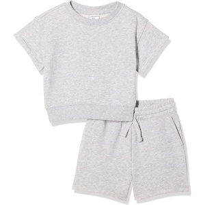 Amazon Essentials Boys and Toddlers’ Relaxed Fit Short Sleeve Sweatshirt and Shorts Set, Pack of 2(Light Grey Heather)