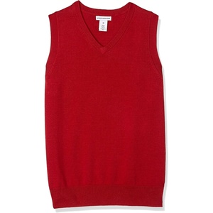 Amazon Essentials Boys and Toddlers’ School Uniform Cotton V-Neck Sweater Vest(Red)