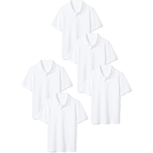 Amazon Essentials Boys and Toddlers’ School Uniform Short-Sleeve Pique Polo Shirts, Breathable Cotton, Button Closure(Bright White Pack)