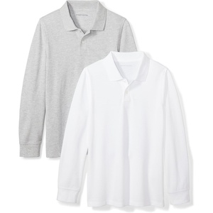 Amazon Essentials Boys and Toddlers’ Uniform Long Sleeve Pique Polo Shirt for School Uniform(Grey Heather/White)