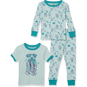 Amazon Essentials Disney | Marvel | Star Wars Boys and Toddlers’ Snug-Fit Cotton Pajama Sleepwear Sets(3-piece Star Wars Green R2-d2 Set)