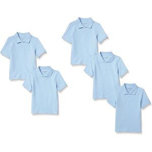 Amazon Essentials Toddler Boys’ School Uniform Short-Sleeve Pique Polo Shirts, Breathable Cotton, Button Closure, Multipacks(5-pack Light Blue)