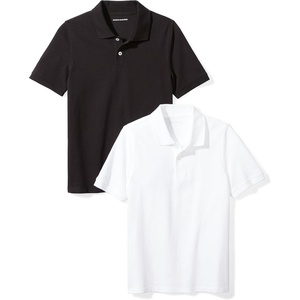 Amazon Essentials Toddler Boys’ School Uniform Short-Sleeve Pique Polo Shirts, Breathable Cotton, Button Closure, Multipacks(Black/White)