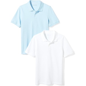 Amazon Essentials Toddler Boys’ School Uniform Short-Sleeve Pique Polo Shirts, Breathable Cotton, Button Closure, Multipacks(White/Light Blue)