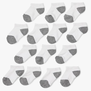 Amazon Essentials Unisex Kids and Toddlers’ Cotton Low Cut Ankle Socks, 14 Pairs(White/Grey Heather Heel)