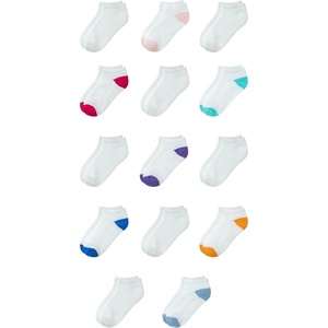 Amazon Essentials Unisex Kids and Toddlers’ Cotton Low Cut Ankle Socks, 14 Pairs(White/White With Color Heel  Toe)