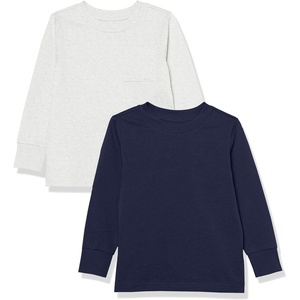 Amazon Essentials Unisex Kids and Toddlers’ Long-Sleeve Organic Cotton Rib Cuff T-Shirt, Pack of 2(Dark Navy/Grey Heather)