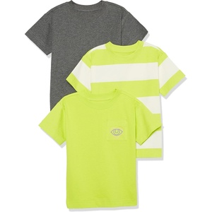 Amazon Essentials Unisex Kids and Toddlers’ Modern Short-Sleeve Cotton T-Shirt, Pack of 3(Charcoal Heather/Lime Green/White Rugby Stripe)