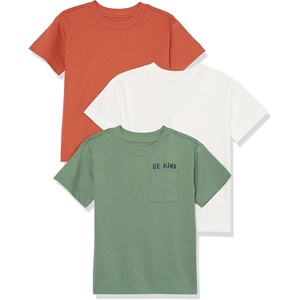 Amazon Essentials Unisex Kids and Toddlers’ Modern Short-Sleeve Cotton T-Shirt, Pack of 3(Terracotta/Sage Green/Ivory)