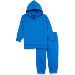 Amazon Essentials Unisex Kids’ and Toddlers’ Modern Sweatsuit Set, 2 Piece Hooded Outfit, Pack of 2(Bright Blue)