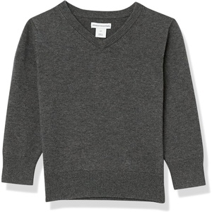 Amazon Essentials Unisex Kids and Toddlers’ Uniform Cotton V-Neck Pullover Knit Sweater(Charcoal Heather)