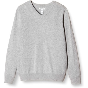 Amazon Essentials Unisex Kids and Toddlers’ Uniform Cotton V-Neck Pullover Knit Sweater(Light Grey Heather)