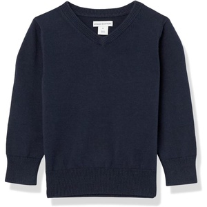 Amazon Essentials Unisex Kids and Toddlers’ Uniform Cotton V-Neck Pullover Knit Sweater(Navy Heather)
