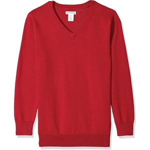 Amazon Essentials Unisex Kids and Toddlers’ Uniform Cotton V-Neck Pullover Knit Sweater(Red Heather)