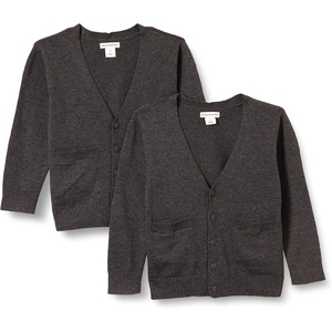 Amazon Essentials Unisex Kids and Toddlers’ V-Neck Cotton Uniform Cardigan Sweaters, Pack of 2(2-pack Charcoal Heather)