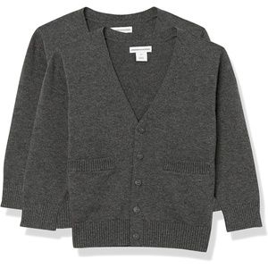 Amazon Essentials Unisex Kids and Toddlers’ V-Neck Cotton Uniform Cardigan Sweaters, Pack of 2(Charcoal Heather)