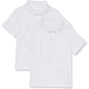 Amazon Essentials boys Short-Sleeve Active Performance Polo Shirts(White)