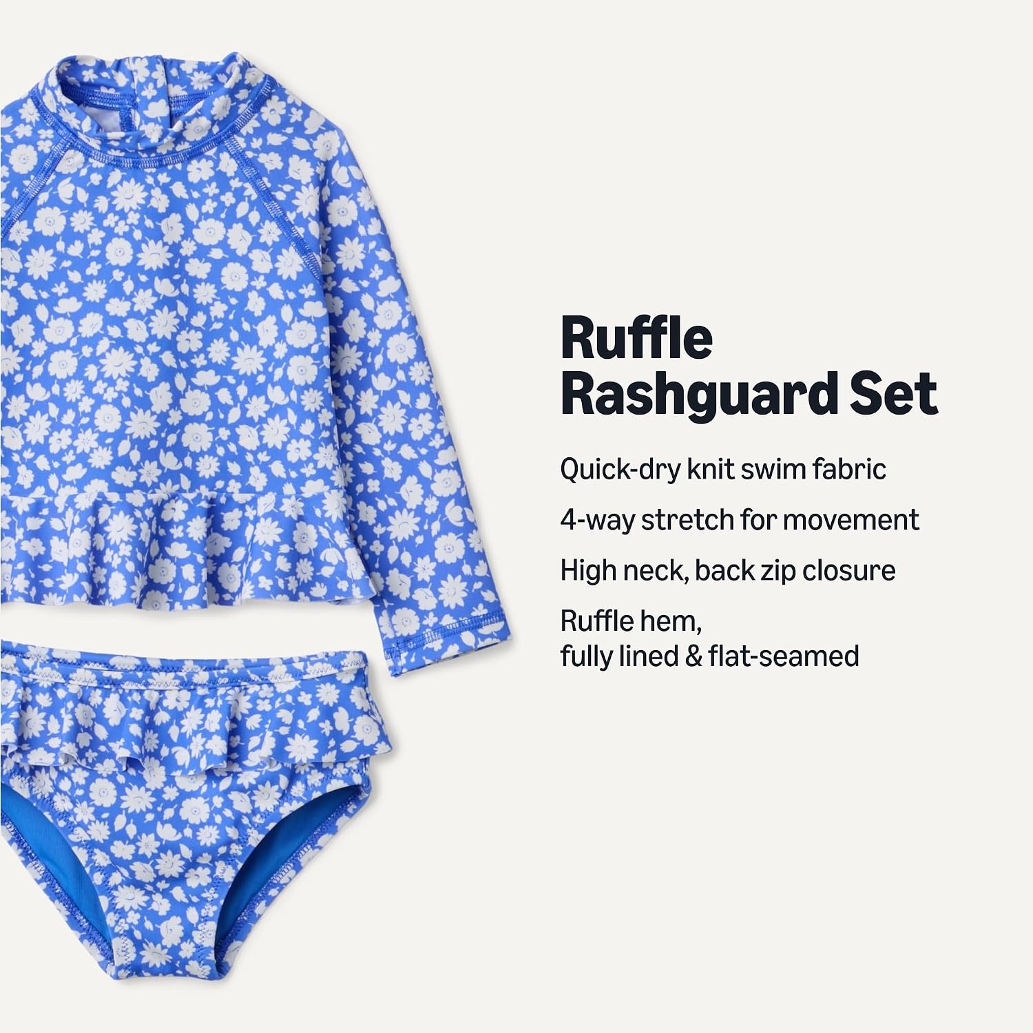 image:imageAmazon Essentials Baby Girls LongSleeve Ruffle Rashguard SetBlue Ditsy Floral