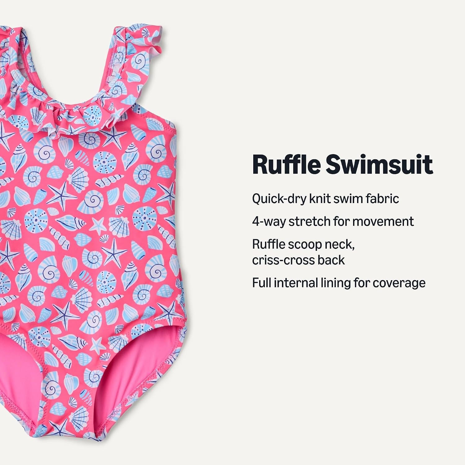 image:imageAmazon Essentials Girls FrillTrimmed OnePiece SwimsuitHot Pink Shells