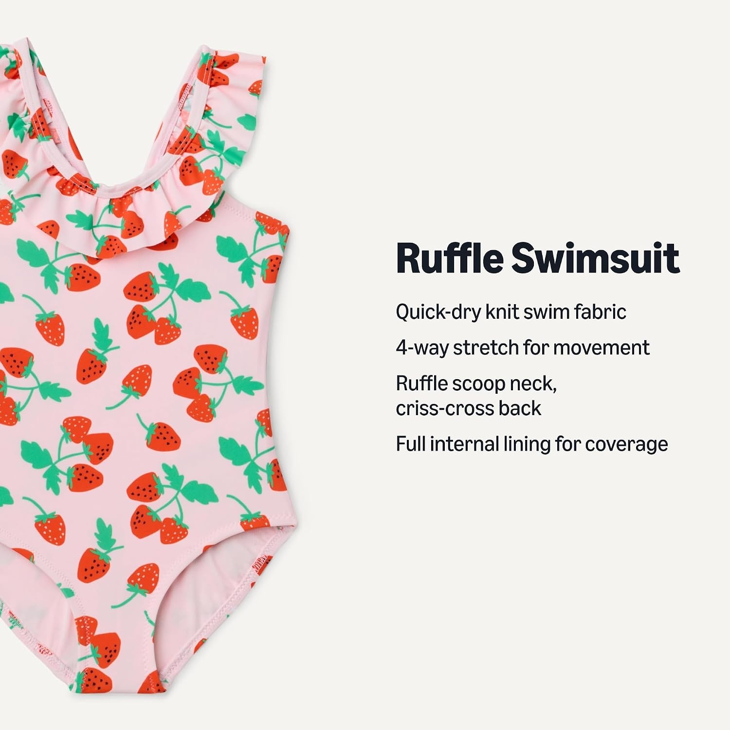 image:imageAmazon Essentials Girls FrillTrimmed OnePiece SwimsuitPink Tomato Red Strawberries